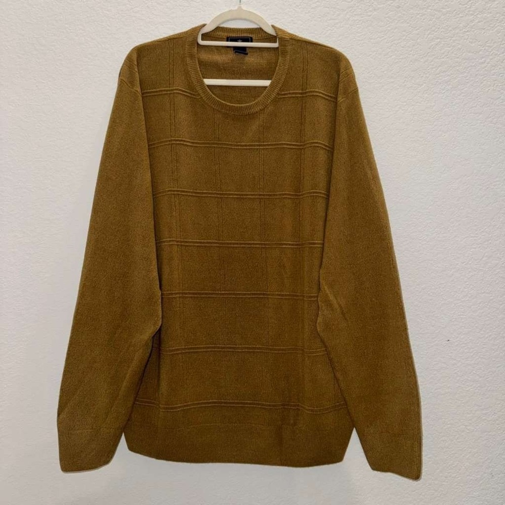 Dockers Men's Size XXL Pullover Crew Neck Sweater Tan Yellow Striped Soft Preppy